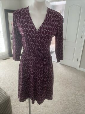 [41 Hawthorn] Women's Geometric Wrap Dress in Plum